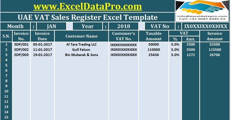 Download UAE VAT Sales Register Excel Template