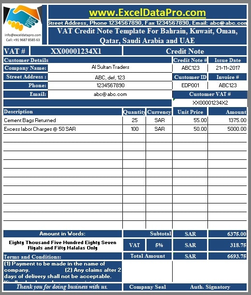 VAT Credit Note Template