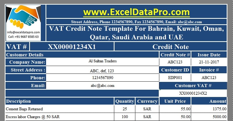 VAT Credit Note Template