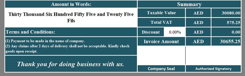 UAE VAT Composite Supply Invoice