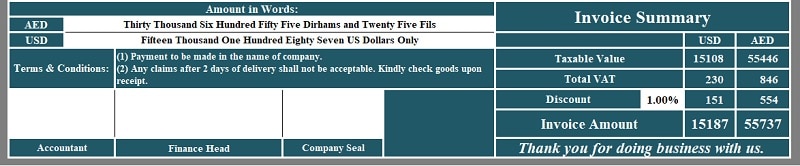 UAE VAT Dual Currency Invoice