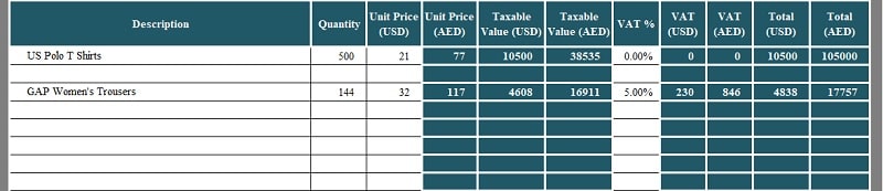 UAE VAT Dual Currency Invoice