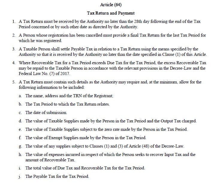 UAE VAT Return Format