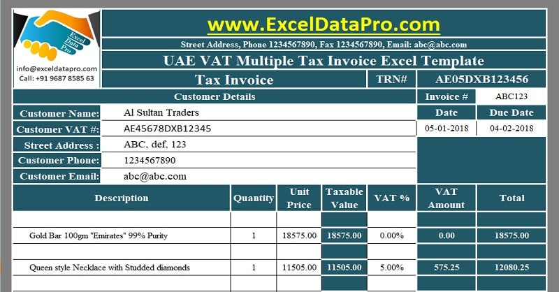 UAE VAT Multiple Tax Invoice