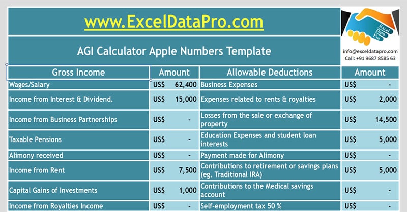Download AGI Calculator Apple Numbers Template