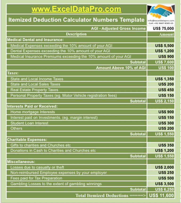 Download Itemized Deduction Calculator Apple Numbers Template