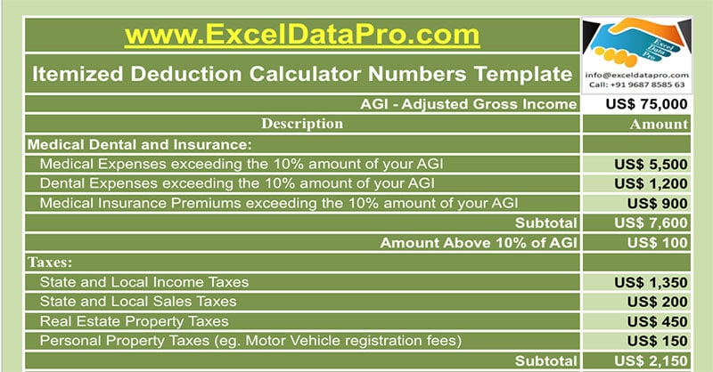 Itemized Deduction Calculator Numbers Template