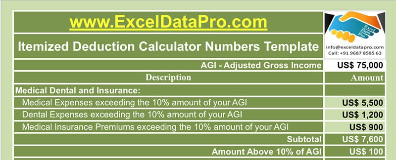 Itemized Deduction Calculator Numbers Template