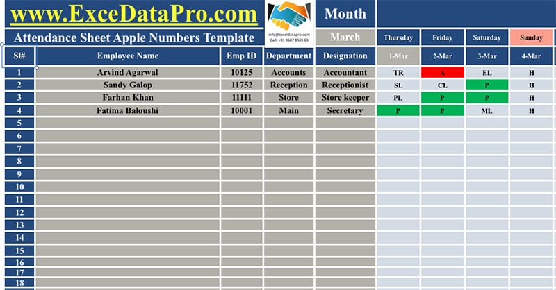 Attendance Sheet Apple Numbers Template