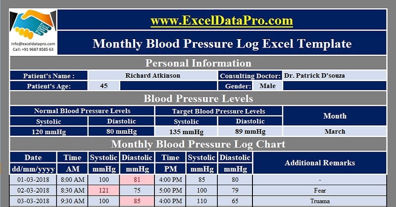 Download Monthly Blood Pressure Log With Charts Excel Template