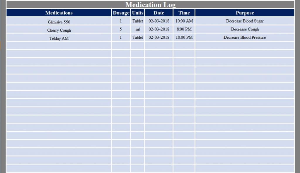 Download Medication Log Excel Template ExcelDataPro