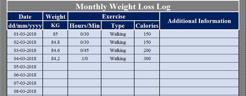 Weight Loss Log