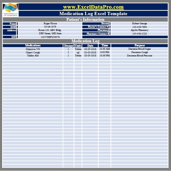 Excel Printable Medication List Template