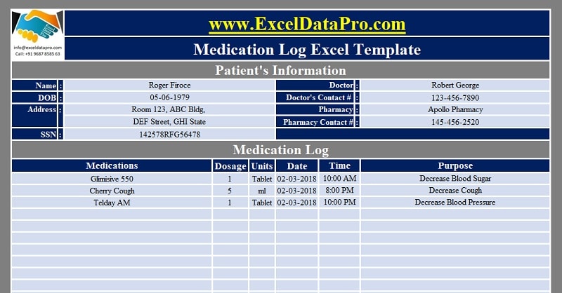 Medication Log Excel Template