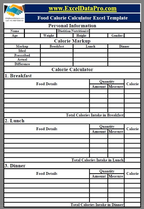 Calorie Counter Chart Template