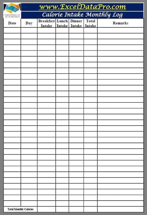 calorie tracker spreadsheet template