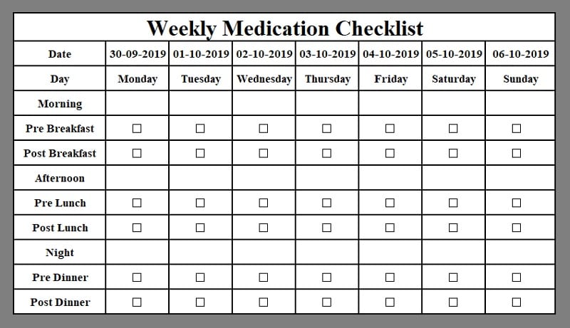 Printable Medication Checklist