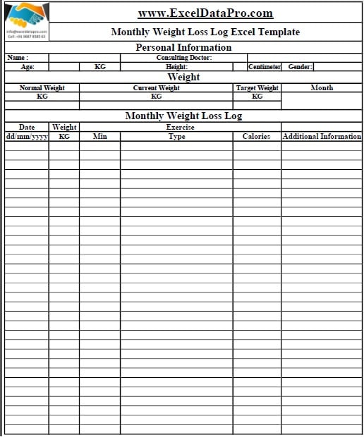 Printable Weight Loss Log