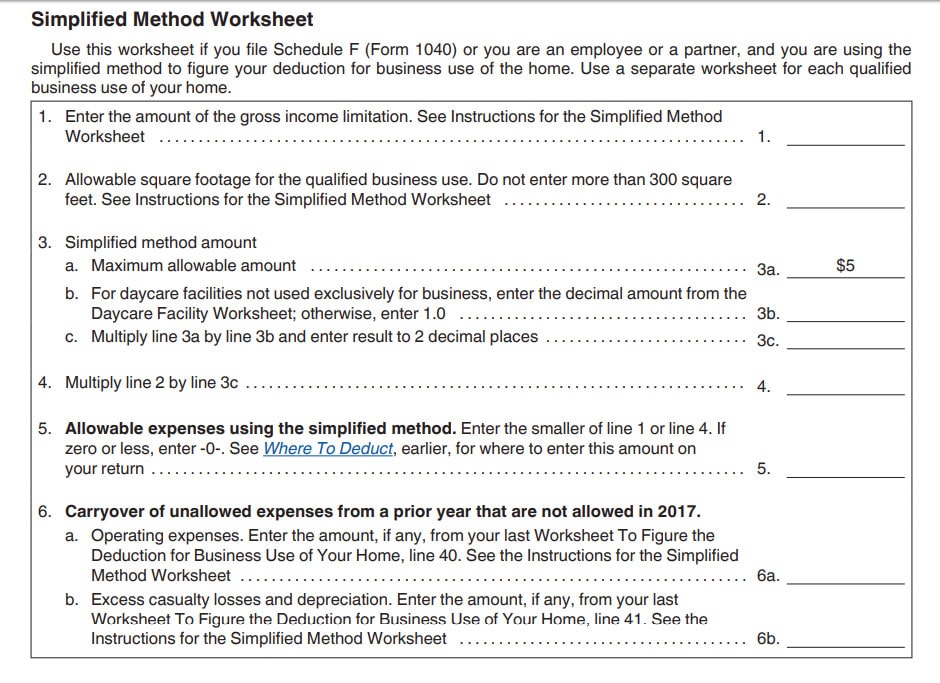 Irs Simplified Method Worksheet Home Office 20   Simplified Method