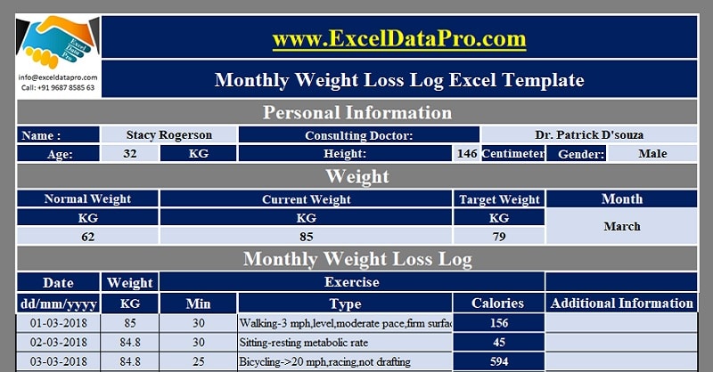 Weight Loss Log WIth Charts
