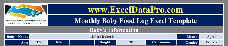 Download Monthly Baby Food Log Excel Template ExcelDataPro