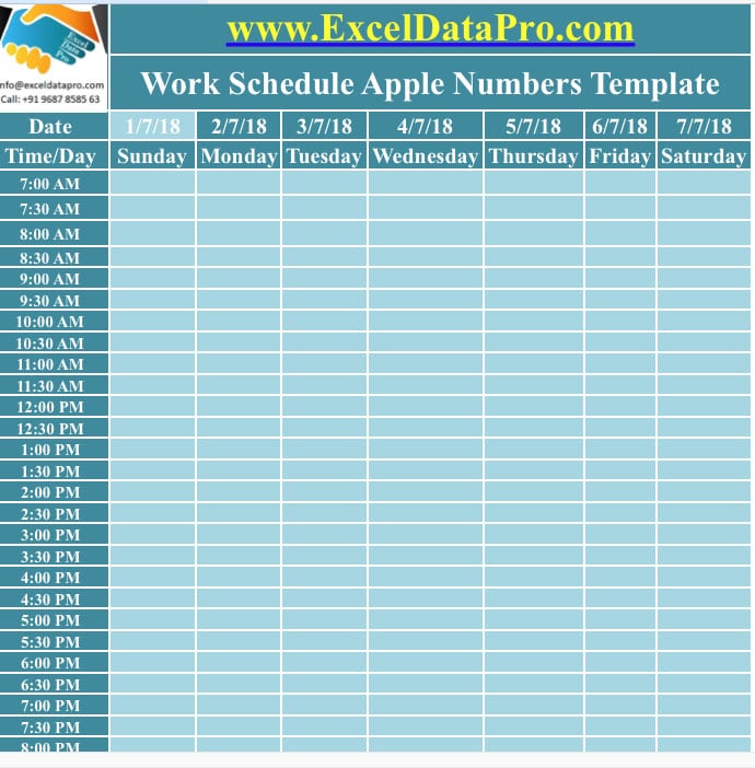 Daily Work Schedule Apple Numbers Template