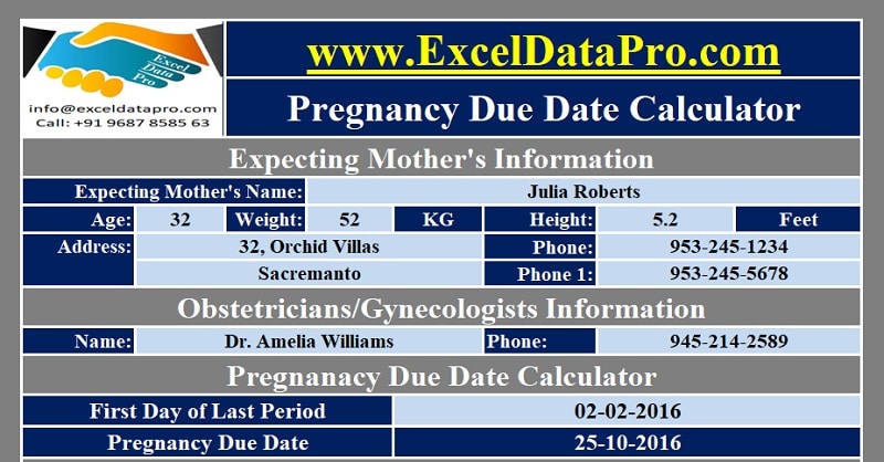 Download Pregnancy Due Date Calculator Excel Template