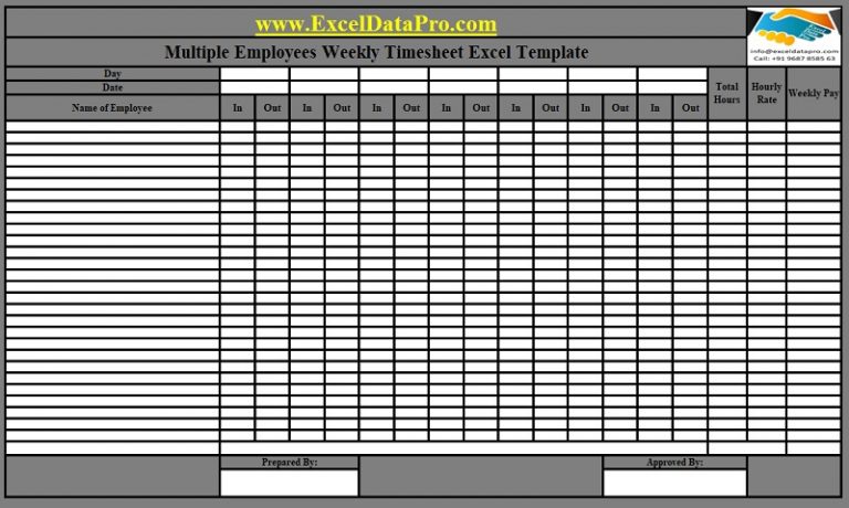 Download Multiple Employees Weekly Timesheet Excel Template - ExcelDataPro