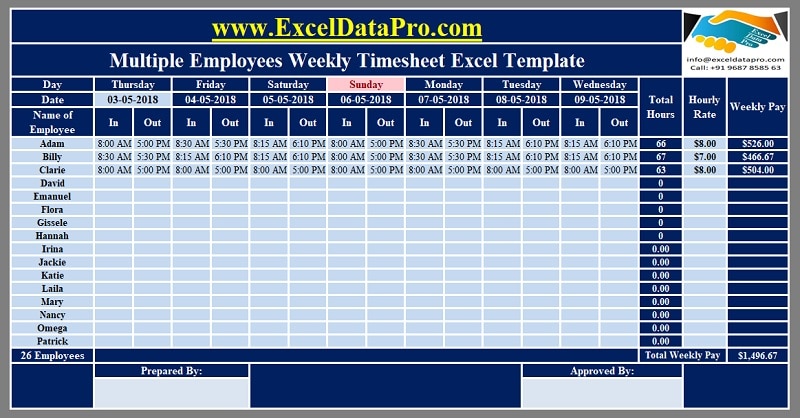 weekly work schedule template with hours tally