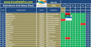 Salary Sheet With Attendance Register