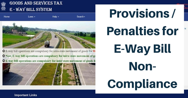 Provisions/Penalties for GST E-Way Bill Non-Compliance