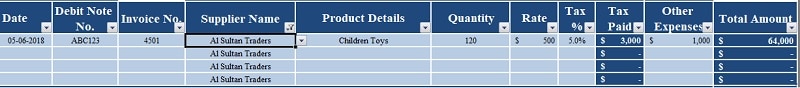 Purchase Return Book With Tax