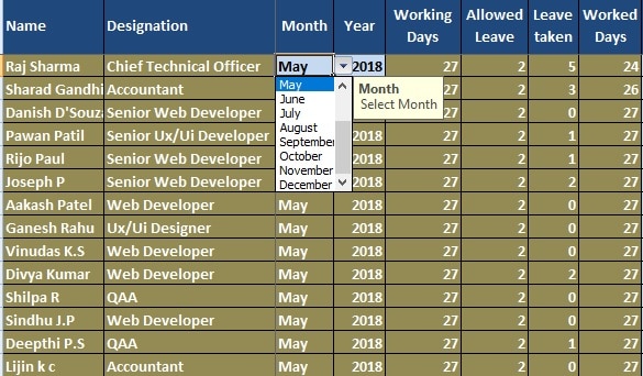 Salary Sheet With Attendance Register