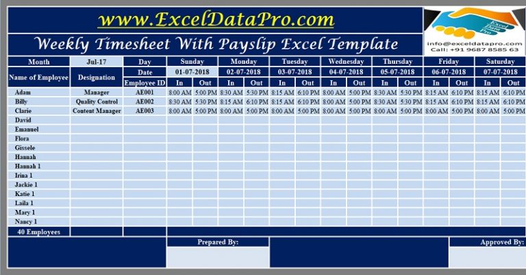 Download Weekly Timesheet Excel Template - ExcelDataPro