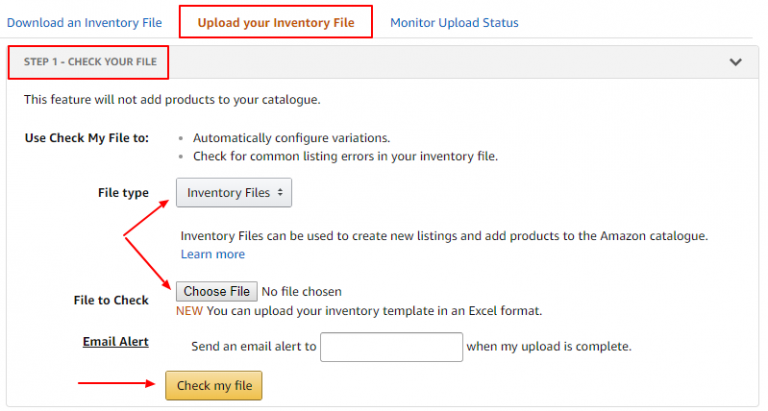 uploading from finale inventory to amazon