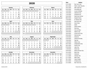 Calendar 2020