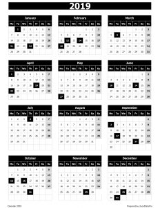 2019 Calendar Excel Templates, Printable PDFs & Images - ExcelDataPro