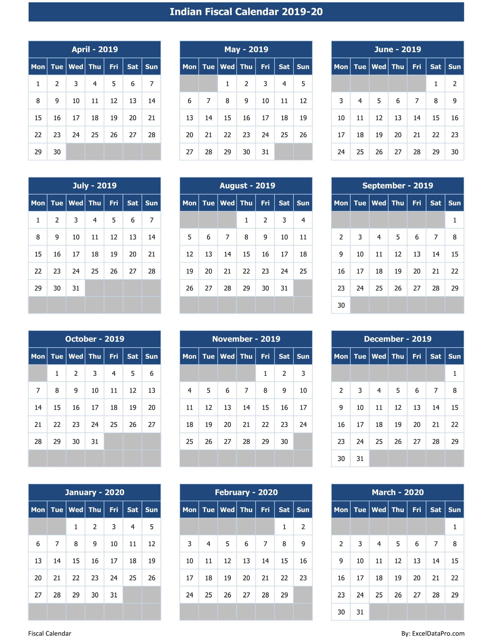Download Indian Fiscal Calendar 2019 20 Excel Template ExcelDataPro Download Indian Fiscal Calendar 2019 20 Excel Template ExcelDataPro