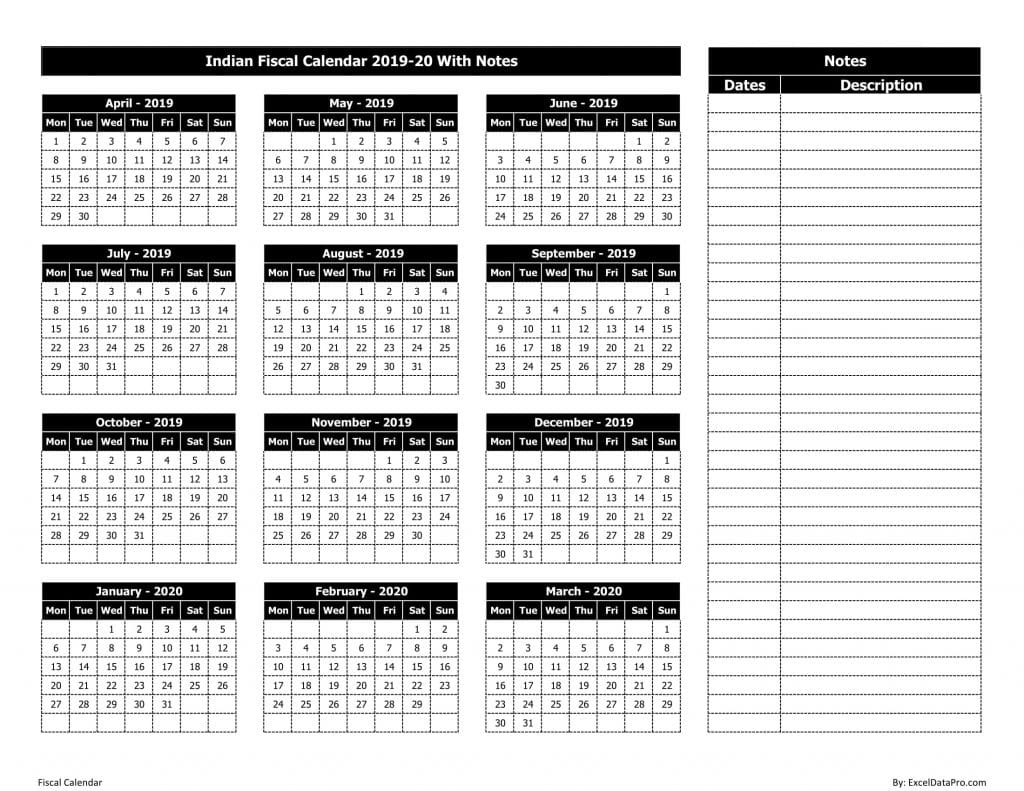 Download Indian Fiscal Calendar 201920 With Notes Excel Template