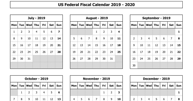 Download US Federal Fiscal Calendar 2019-20 Excel Template