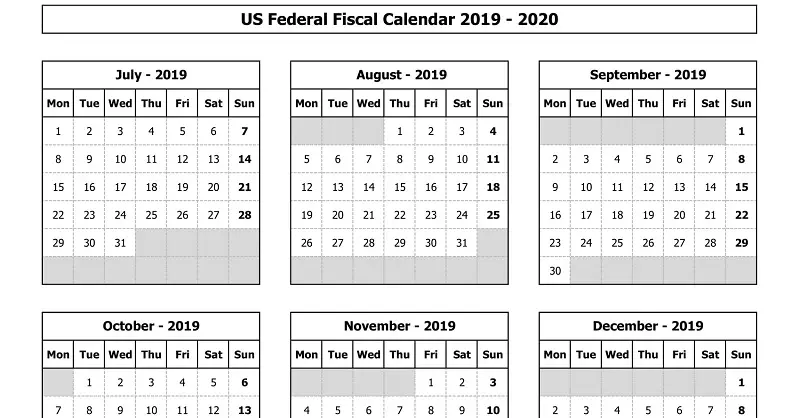 download us federal fiscal calendar 2019 20 excel template exceldatapro