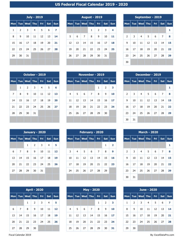 Download Us Federal Fiscal Calendar 2019 20 Excel Template Exceldatapro