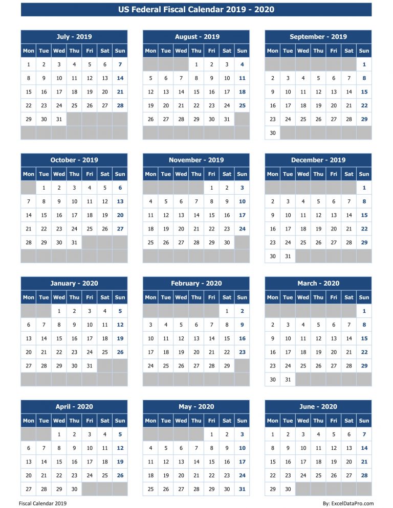 Download US Federal Fiscal Calendar 2019 20 Excel Template ExcelDataPro