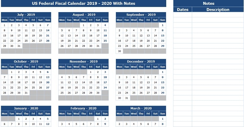 Download US Federal Fiscal Calendar 2019-20 With Notes ...