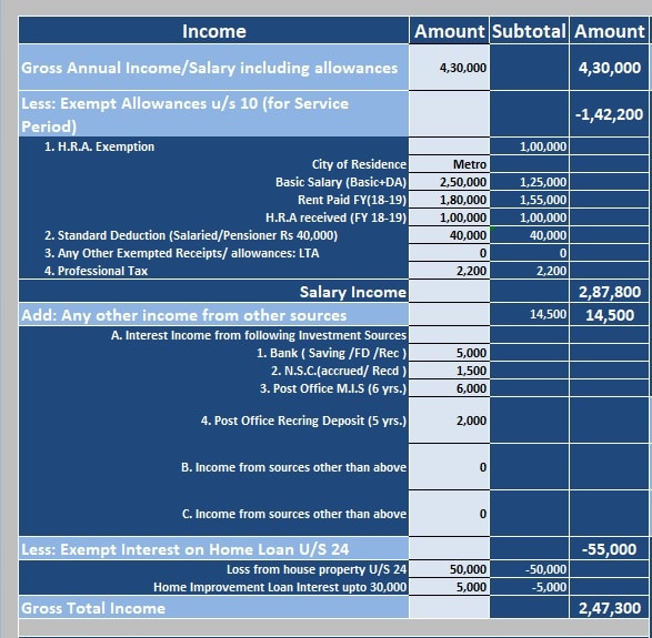 Income Tax Calculator FY 2018-19