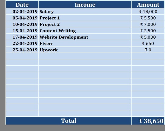 excel income tracker