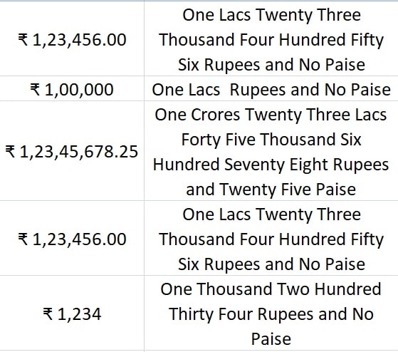 spell number in words in indian rupees in excel