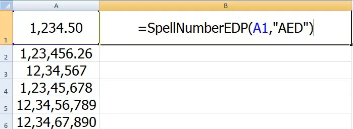 Spellnumber Uae Dirhams Function In Excel Exceldatapro