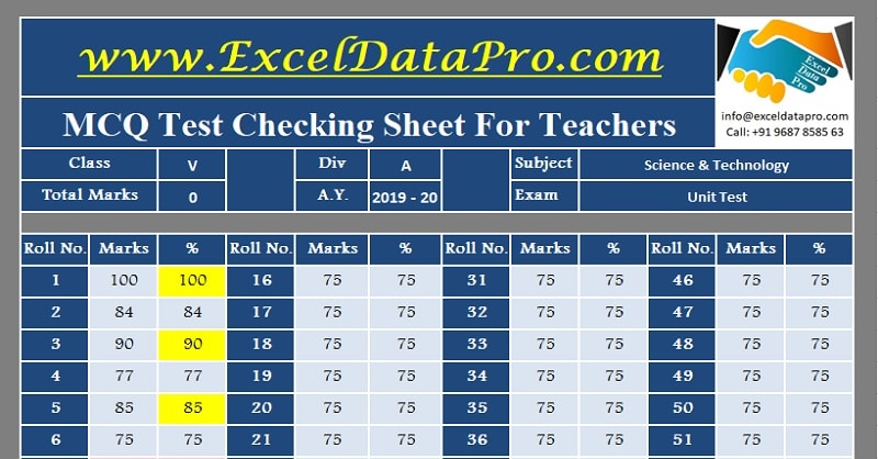 Download Multiple Choice Question – MCQ Test Checking Sheet Excel Template