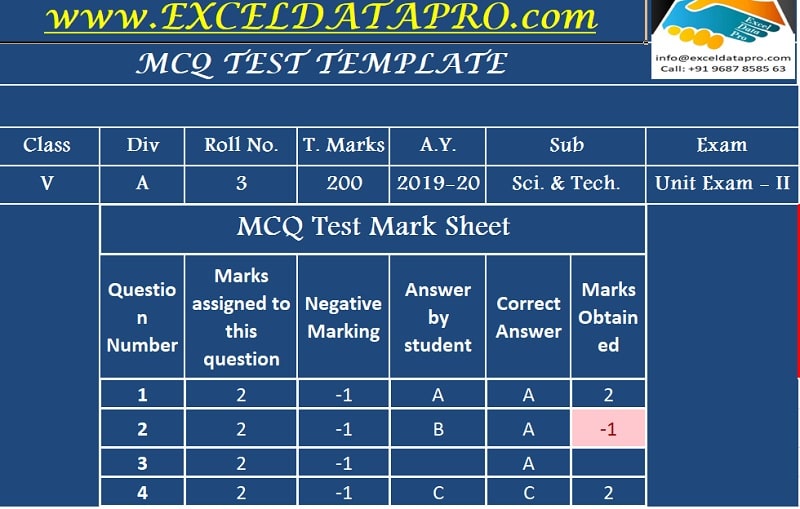 MCQ Test Sheet